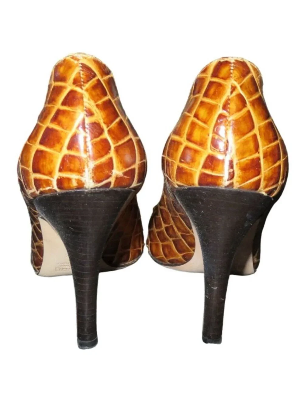 Giuseppe Zanotti Brown Croc Embossed Italian Leather Peep Toe Pumps 38.5 or 8